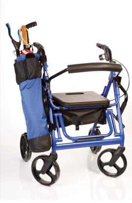 Long Blue Caddie on rollator