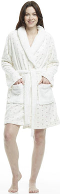 Ladies Plush Robe - Ivory Dot