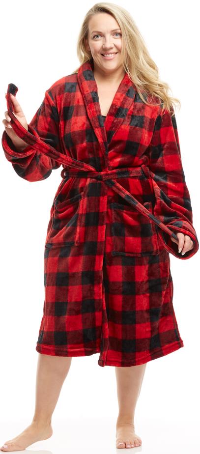 Ladies Shawl Collar Robe - Buffalo Plaid
