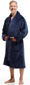 Men's Shawl Collar Robe - Navy Cable