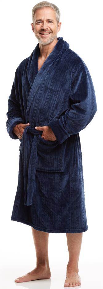Men's Shawl Collar Robe - Navy Cable