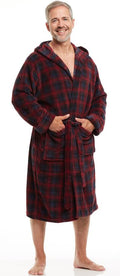 Men's Hooded Robe - Burgundy Plaid