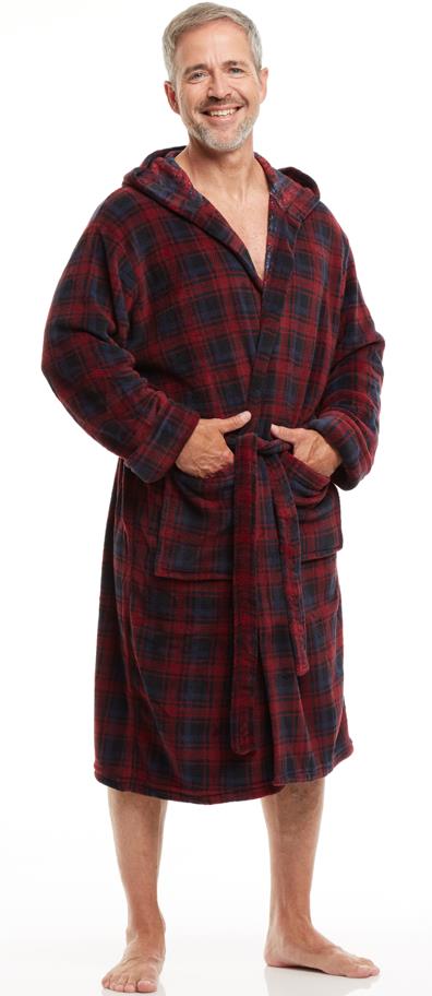 Men's Hooded Robe - Burgundy Plaid