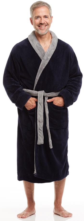 Men's Shawl Collar Robe - Navy & Grey